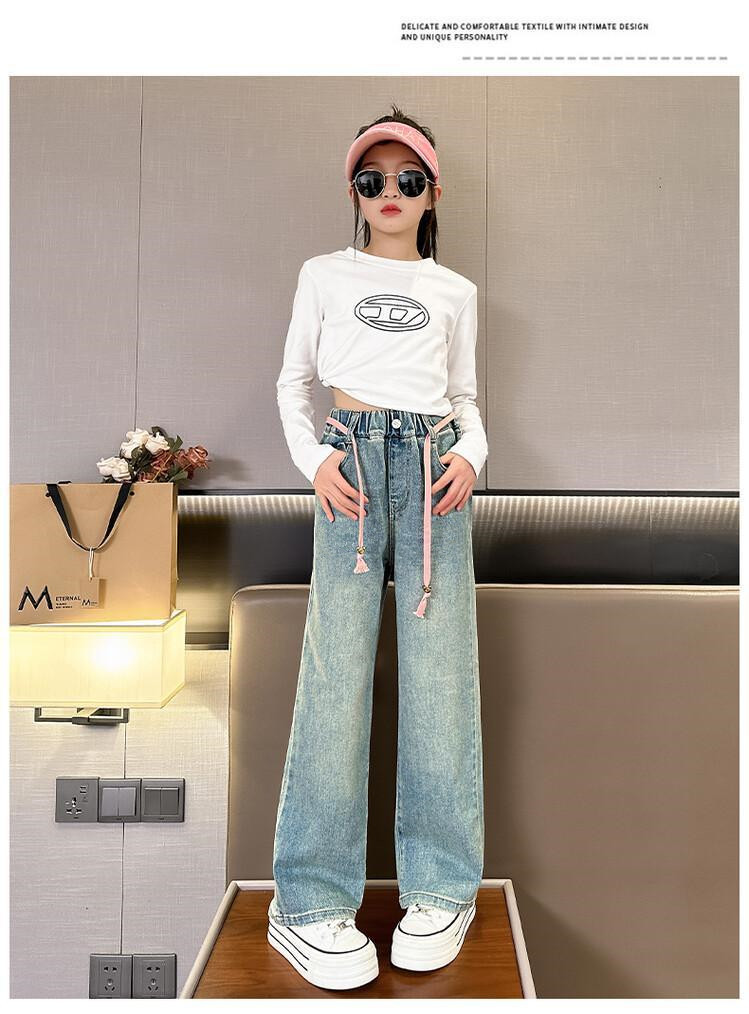 Джинсы детские 女童牛仔阔腿裤春秋2026新款女孩宽松裤子女中大童春季时尚直筒裤 Other