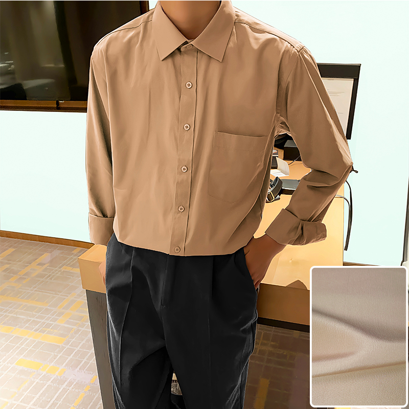 New Khaki Men's Long-Sleeved Shirt, Fashionable Men's Casual Business Attire, Trendy Jacket, Base Shirt