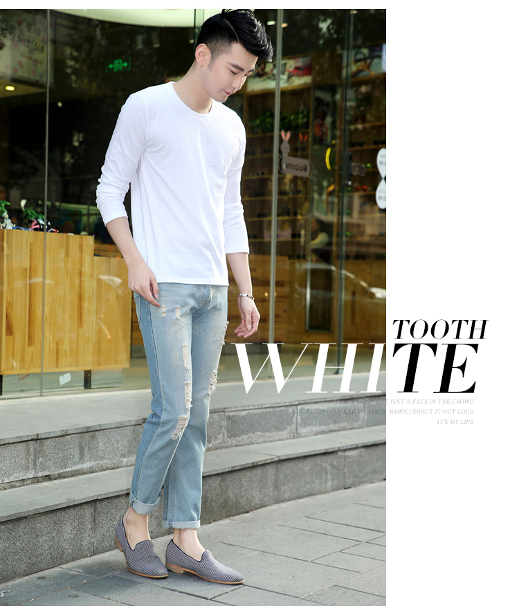 Áo thun nam tay dài cotton cổ tròn Slim size cỡ lớn màu trắng tinh khiết Hàn Quốc áo thun nam chạm đáy áo mùa thu quần áo t shirt skull
