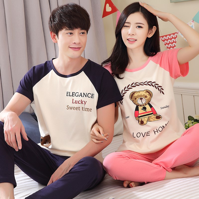 Bộ đồ ngủ bố mẹ cho con mùa hè Mẹ và con gái Áo mẹ cotton ngắn tay phiên bản Hàn Quốc của áo thun cặp đôi giải trí tại nhà đồ ngủ đẹp