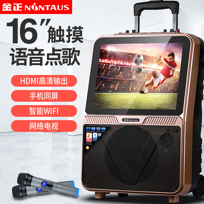 Kim Jong Square Dance Sound with Display Screen Large Screen High Power High Volume Bluetooth Net Red K Song Home Small Pull Rod Portable Dance Performance with Wireless Microphone Mobile Outdoor Speaker