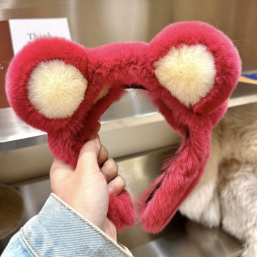 Милый плюшевый ободок, шпильки для волос для умывания, клубничная клубника, демисезонный аксессуар для волос, с медвежатами, популярно в интернете