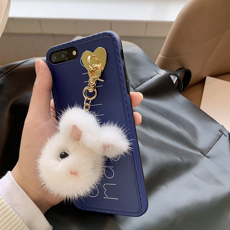 Bunny Mink Hair Cute Plush Mobile Phone Lanyard Pendant Women's Keychain Pendant Handbag Pendant Pendant Real Hair
