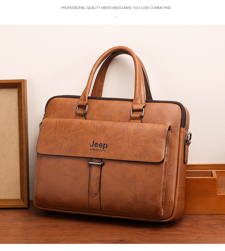 jeep Jeep men's bag business handbag briefcase men's casual horizontal section soft side shoulder men's bag hand bag