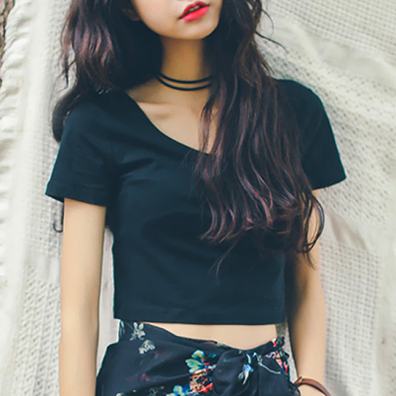 Black Short High-Waisted Crop Top for Women, Short-Sleeved, Slim-Fit, Pure Cotton, Tight-Fitting, Midriff-Baring, Stylish Top for Summer