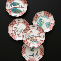 Spot Japan imported Kutani-yaki hand-painted bird spring and autumn octagonal plate plate plate high-grade tableware gift box set