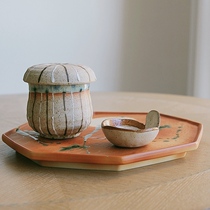 Spot Japanese imported Xinle Yao hand-painted coarse pottery tea bowl stew Cup mini steamed egg dessert Cup seasoning pot
