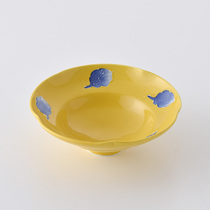 Spot Japanese imported Arita-yaki yellow glaze wooden leaf deep bowl Japanese ceramic plate Fruit bowl Hasami-yaki