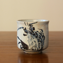 Spot Japan imported Kutani-yaki hand-painted dyeing paid sea rough pottery large cup Large water cup Teacup Beer cup