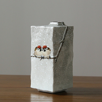 Spot Japan imported Kutani-yaki famous Nakamura Tao Zhiren Snow bird small flower ceramic vase desktop ornaments