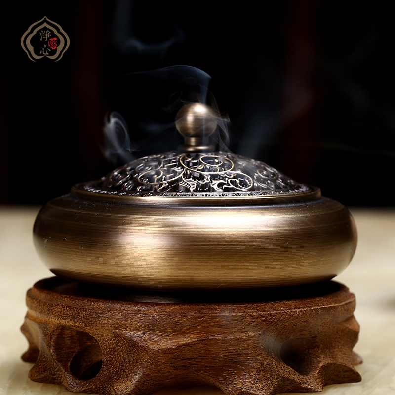 For the Buddha's incense stove pure bronze imitation ancient home sandalwood pan incense stove tea road mini-room Home Bronze Incense Burner