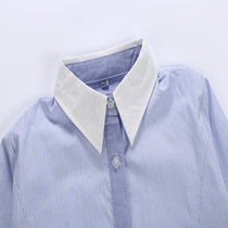 School uniform Long-sleeved white and blue pinstriped shirt Girls cotton single-layer spring and autumn student white shirt performance suit 507