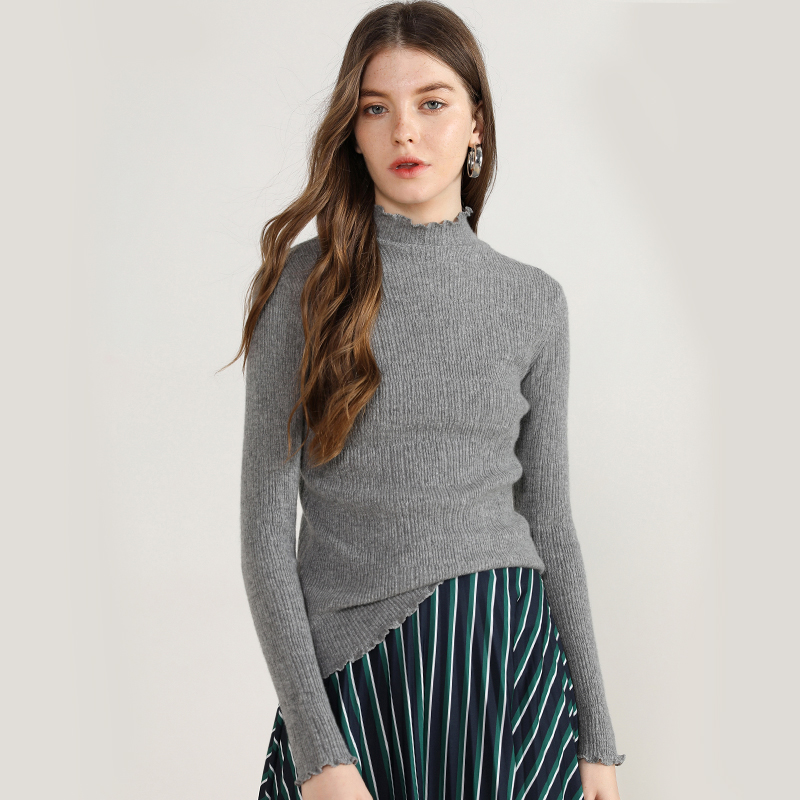 Winter Phoenix 2019 mới 100tinh khiết cashmere áo len nữ cổ nửa cao tai gỗ sửa chữa cổ cạnh đáy áo len áo len