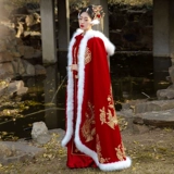 Плащ для невесты, зимняя накидка, удерживающее тепло красное ханьфу, куртка, китайский стиль