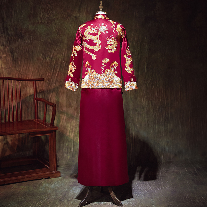 Xiu Yu chiếc váy chú rể cưới 2020 người đàn ông mới của bánh mì nướng chiếc váy chương váy cổ và rồng phượng áo choàng ngựa Yat-sen váy