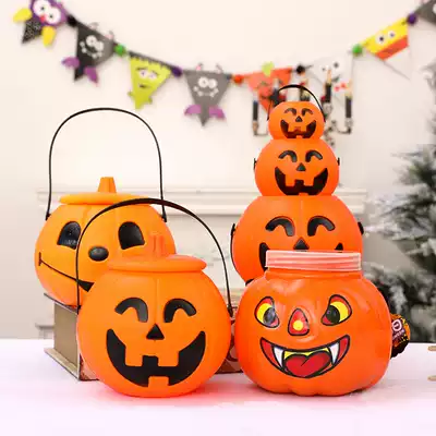 Halloween Pumpkin Bucket Lantern Bar Kindergarten Scene Arrangement Props Gifts Children's Set Decoration Portable Candy Jars