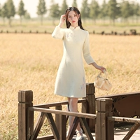 Шерстяное ципао, демисезонное зимнее платье, светлый стиль, китайский стиль, подходит для подростков, увеличенная толщина, большой размер