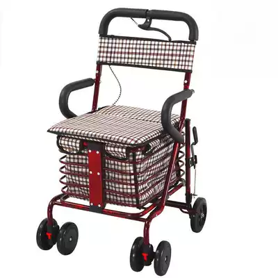 The elderly scooter folding shopping cart seat can sit on four wheels to buy vegetables, the walker can push and pull the car, the elderly trolley