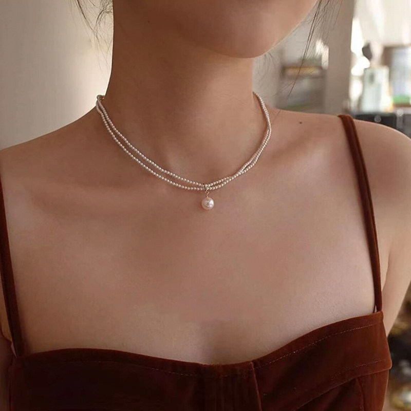 Afternoon Cocktail Party French-Style Imitation Pearl Necklace for Women, Light Luxury Niche Double-Layer Clavicle Chain, 2025 New Model