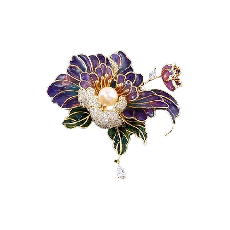 Chinese Style 2026 New Elegant and Exquisite Enamel Brooch Chinese Style Peony High-End Brooch Women's Pin