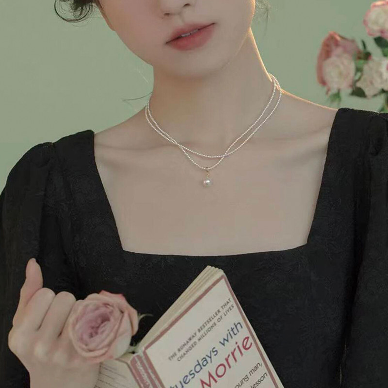Afternoon Cocktail Party French-Style Imitation Pearl Necklace for Women, Light Luxury Niche Double-Layer Clavicle Chain, 2025 New Model