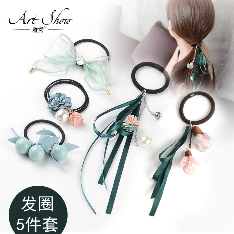 Head rope female Korean version cute Korean hair rope net red ins hair circle rubber band female tie hair forest ribbon head accessories