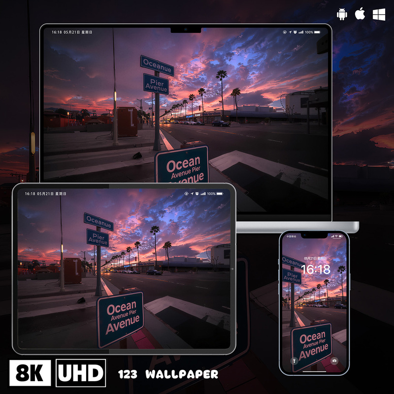 Xia Ran Seaside California Street Corner 8K Ultra Hd Wallpaper for iPhone Apple Android Phone Computer iPad Tablet Wallpaper