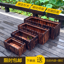 Anticorrosive wood flower box Balcony vegetable planting basin Household vegetable planting box extra large rectangular flower pot carbonized solid wood flower tank