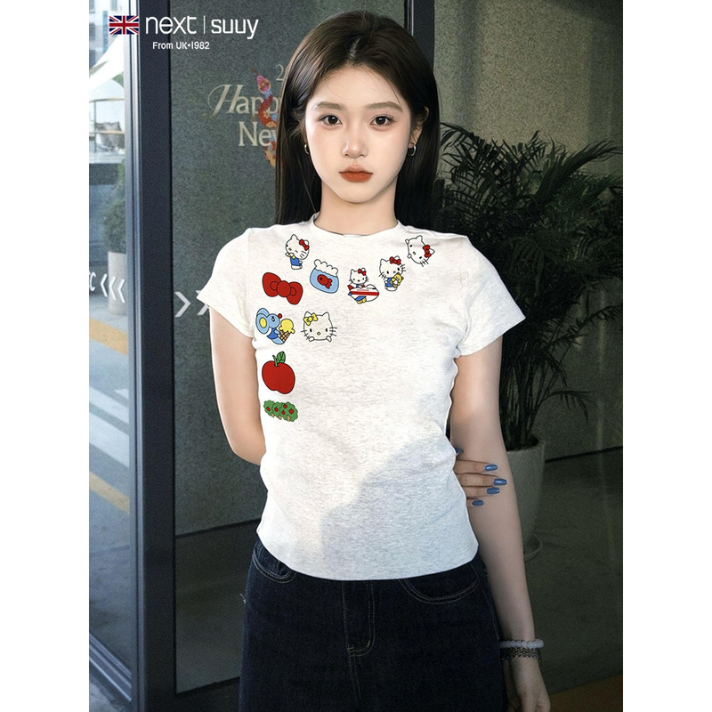 Next Suuy Uk Collaboration Regular Shoulder Short-Sleeve T-Shirt for Women 2026 New Summer Slim-Fit Short Top Trendy