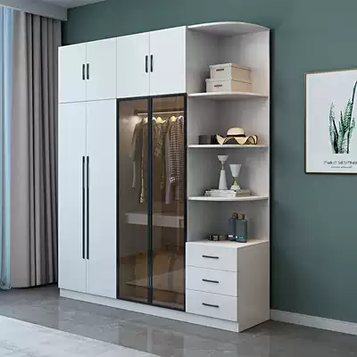 Wardrobe home bedroom modern simple solid wood cabinet combination light luxury simple rental house six door white wardrobe