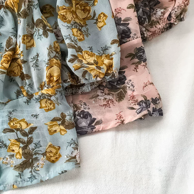 Будьте осторожны, sexy шифоновая блузка с one-shoulder, женский летний топ короткого стиля, цветочная цветочная блузка, дизайн с коротким рукавом