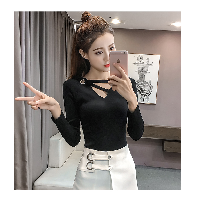 Quần áo thu đông 2019 mới áo len lụa tơ tằm cổ chữ V rò rỉ Áo sơ mi mỏng tay dài phần mỏng chạm đáy áo sơ mi nữ áo khoác len nữ