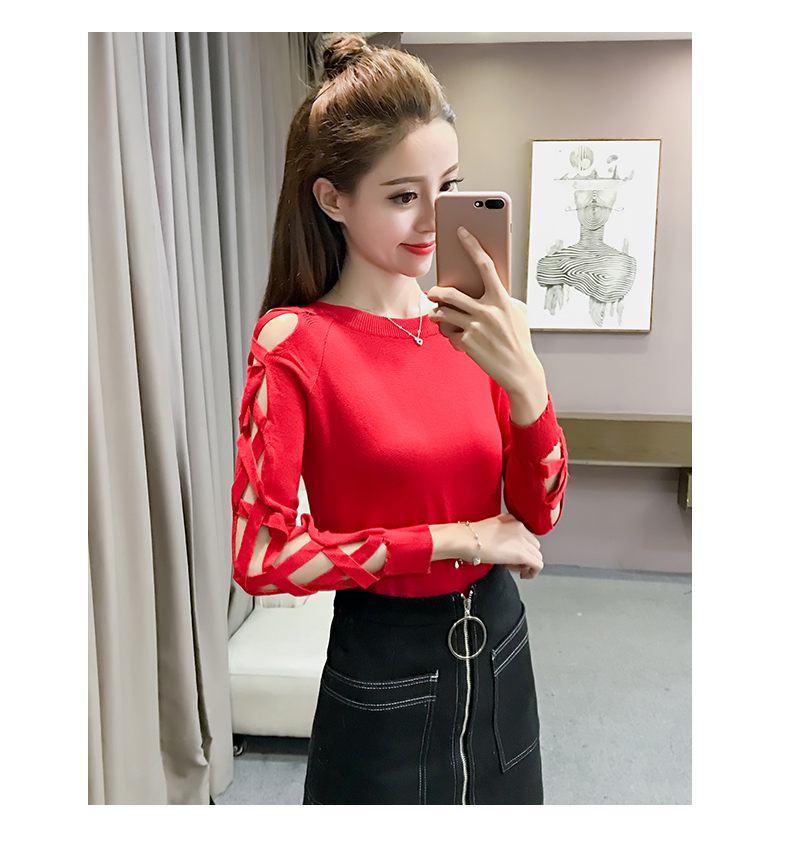 Mùa thu đông nữ Áo thun nữ mỏng mảnh ngắn trên quần áo bó sát phần mỏng chạm đáy áo sơ mi gỗ tay dài áo len nữ áo khoác len cardigan nữ