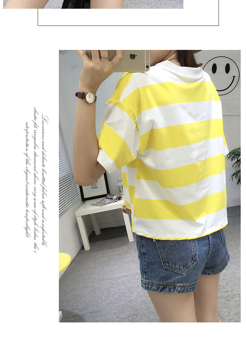 Ngắn tay T-Shirt nữ 2018 đầu mùa xuân và mùa hè mới của Hàn Quốc phiên bản của sinh viên lỏng lẻo thời trang bf gió sọc nửa tay quần áo áo polo nữ tay lỡ