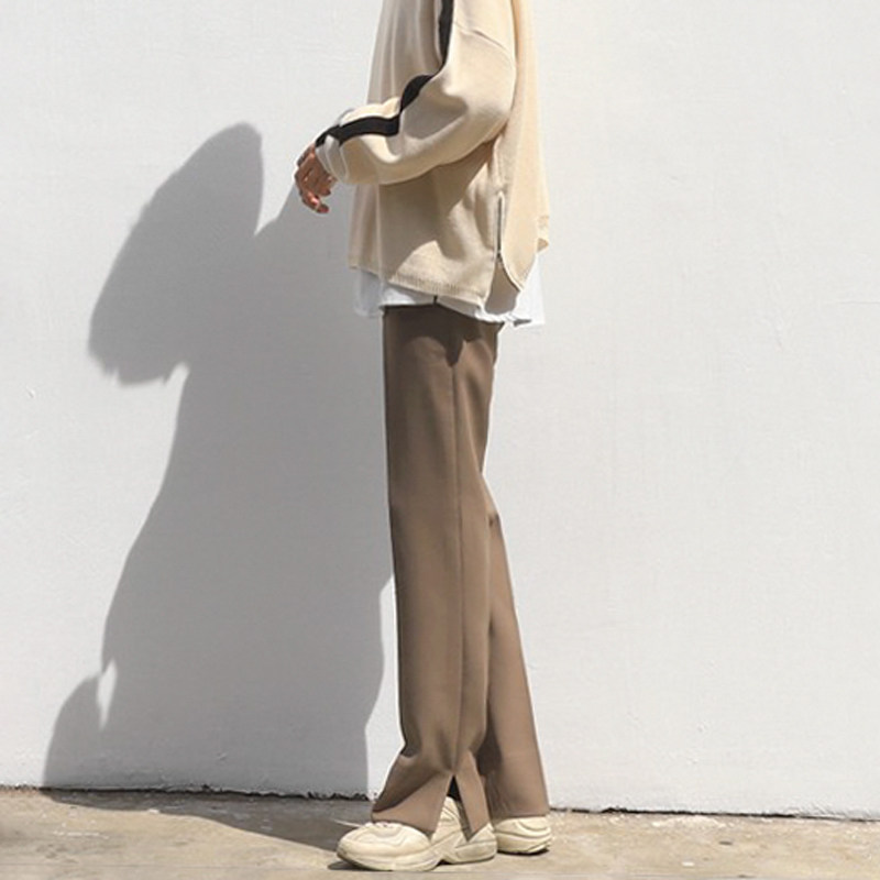 Men's straight suit pants spring Korean version of loose slit casual pants student trend gentleman drape small trousers men