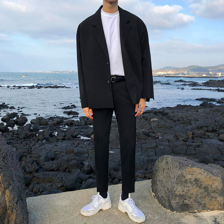 90% Little Western pants Male Little foot 2022 Spring Summer Han version trendy straight cylinder Fit Suit Pants Handsome PANTS HANDSOME CASUAL PANTS