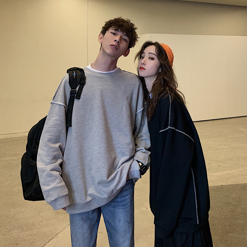 Spring and autumn men's loose couple coat oversize large size Korean version simple solid color casual pullover casual top men's trend