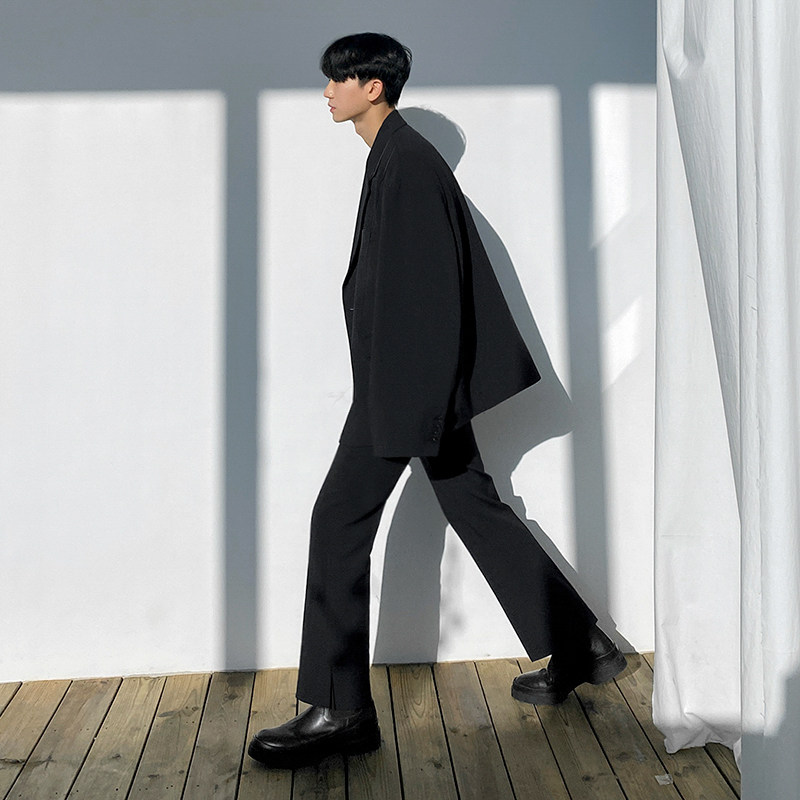 Men's Personality Open Fork Small Western Pants 2022 Spring Autumn New Korean Version Loose Straight Silo Western Dress Pants Casual Trend Long Pants