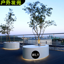 Fiberglass outdoor plaza luminous seat oval hospital green plant public chair creative shopping mall flower pot round stool
