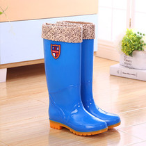 Rain boots high tube rain boots ladies long tube water boots water shoes plus velvet non-slip waterproof rubber shoes cover shoes to keep warm winter