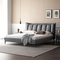 Modern light luxury leather double bed 1 8 meters master bed Simple Nordic Italian minimalist soft bag bed High-end wedding bed
