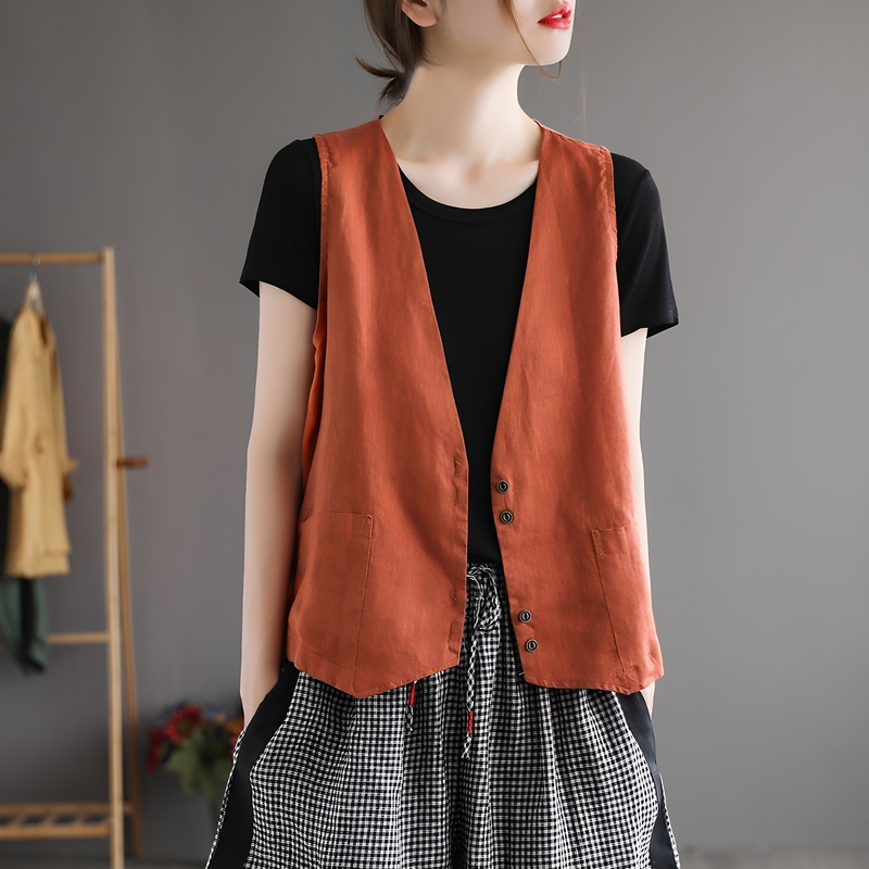 Vintage-Style V-Neck Single-Breasted Cotton-Linen Vest for Women, Autumn Versatile Slim-Fit Sleeveless Cardigan Vest Jacket Vintage-Style V-Neck Single-Breasted Cotton-Linen Vest for Women, Autumn Versatile Slim-Fit Sleeveless Cardigan Vest Jacket