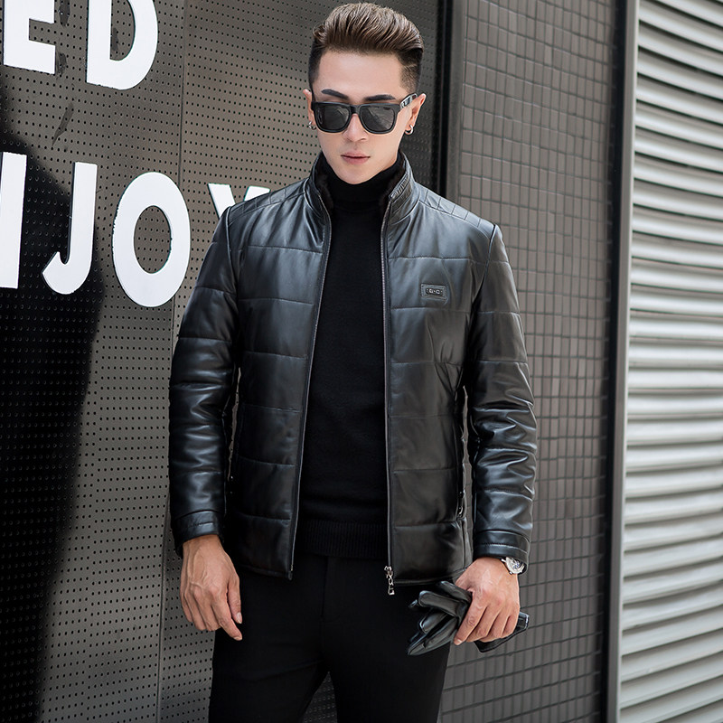 Men's leather jacket Waterloo collar down jacket winter handsome midlife Body Trendy Korean version jacket genuine leather fur coat-Taobao