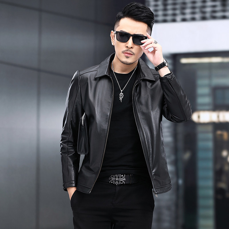 Yashilo men's leather jacket jacket short lapel slim leather head layer cowhide single autumn wear