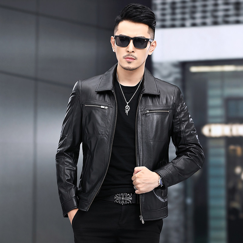 New autumn and winter men's leather jacket slim lapel short leather head layer cowhide motorcycle clothing leather