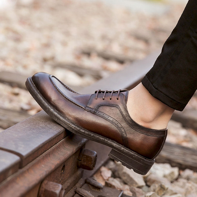 Business formal leather shoes men's leather British thick-soled men's shoes Korean version casual soft-soled soft-faced men's derby shoes