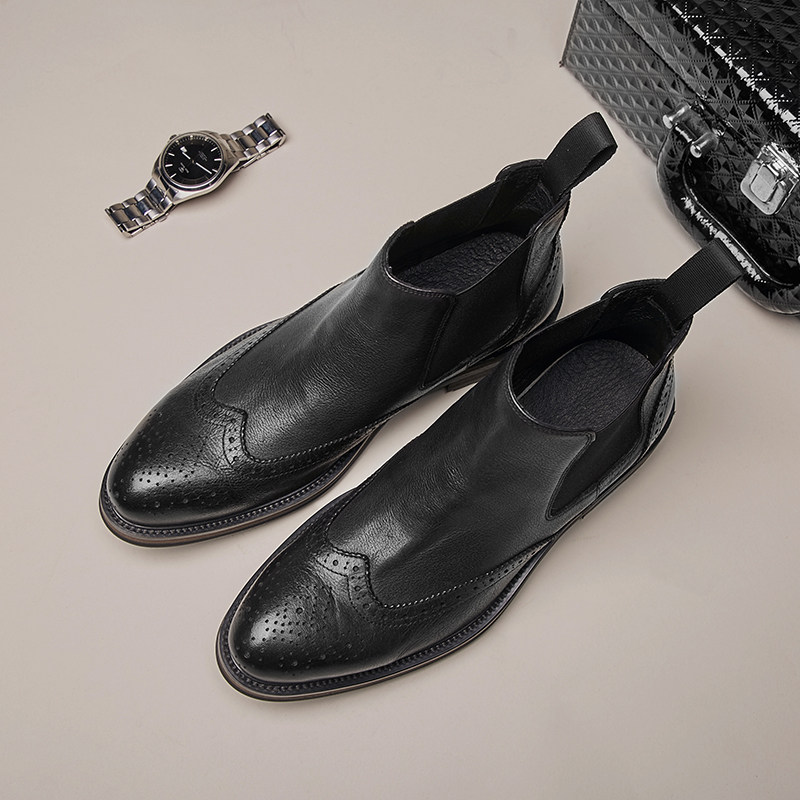 Winter new men's high-top leather shoes British Chelsea boots men's leather Martin boots brogue carved men's shoes trend