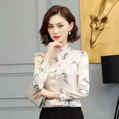Spring 2021 New chiffon shirt long sleeve shirt female autumn flower shirt Korean version of inner shirt middle-aged mother