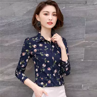 2021 autumn and winter chiffon flower shirt women's long sleeve spring new women's shirt floral plus velvet thickened warm bottoming winter