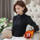 Đầm voan tay dài 2018 thu đông mới cộng với nhung dày ấm áp đáy áo cao cổ áo sơ mi inch áo sơ mi cách điệu